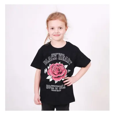 children's t-shirt BLACK HEART - ROCK N ROLL ROSE - BLACK