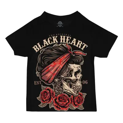 children's t-shirt BLACK HEART - PIN UP SKULL - BLACK