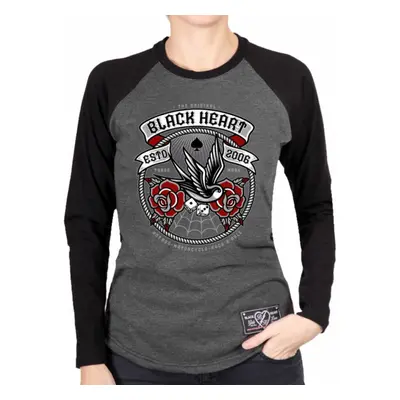 women's t-shirt with long sleeves BLACK HEART - SWALLOW ROSE - GREY