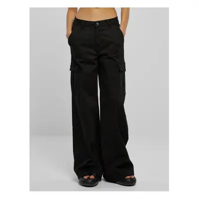 women's pants URBAN CLASSICS - High Waist Wide Leg Twill Cargo - Black