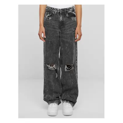 women's pants URBAN CLASSICS - Distressed 90's Wide Leg Denim - Black Charcoal Washed