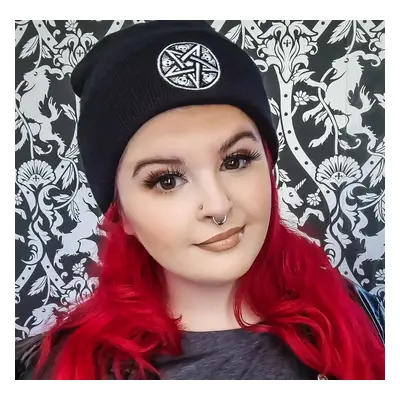 beanie PAMELA MANN - Skull Pentagram - Black/ White