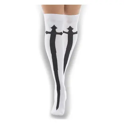 over-the-knee socks PAMELA MANN - Over - With Cross - White/Black