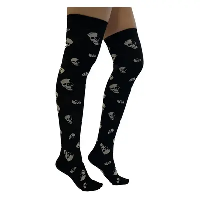 over-the-knee socks PAMELA MANN - All Over Skulls Over - Black/White