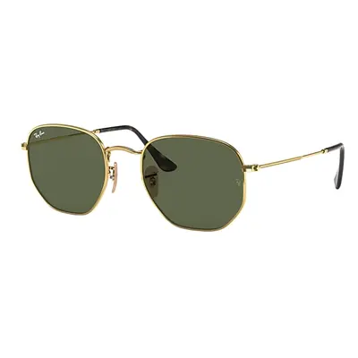 Ray-Ban Sunglasses Unisex Hexagonal Flat Lenses - Arista Gold Frame Green Lenses 48-21