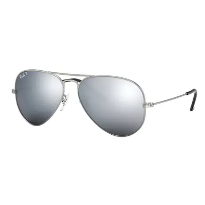 Ray-Ban Sunglasses Unisex Aviator Mirror - Silver Frame Grey Lenses Polarized 58-14