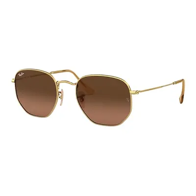 Ray-Ban Sunglasses Unisex Hexagonal Flat Lenses - Arista Gold Frame Brown Lenses 48-21