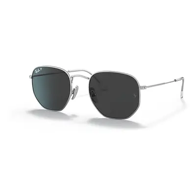 Ray-Ban Sunglasses Unisex Hexagonal Titanium - Silver Frame Black Lenses Polarized 54-21