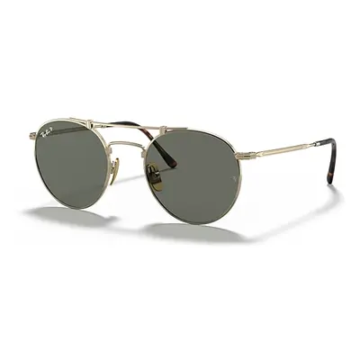 Ray-Ban Sunglasses Unisex Round Double Bridge Titanium - Gold Frame Green Lenses Polarized 50-21