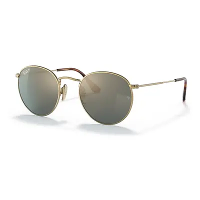 Ray-Ban Sunglasses Unisex Round Titanium - Gold Frame Blue Lenses Polarized 50-21