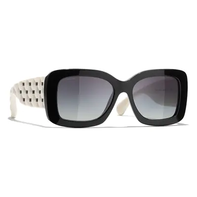 Chanel Woman Sunglass Rectangle Sunglasses CH5483 - Frame color: Black & White, Lens color: Gre