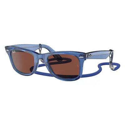 Ray-Ban Unisex Sunglass RB2140 Original Wayfarer Colorblock - Frame color: Transparent Blue, Le