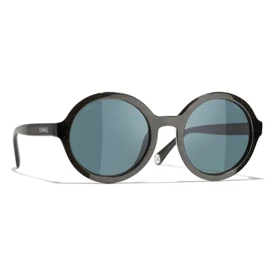 Chanel Woman Sunglass Round Sunglasses CH5522U - Frame color: Black, Lens color: Blue