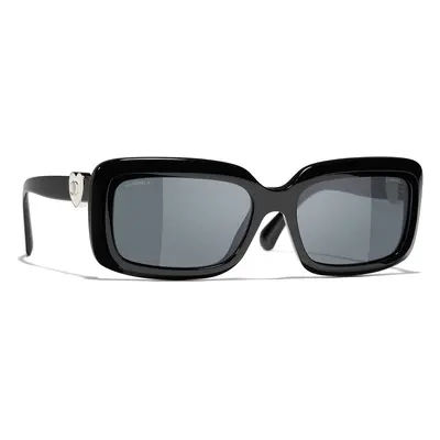 Chanel Woman Sunglass Rectangle Sunglasses CH5520 - Frame color: Black, Lens color: Grey