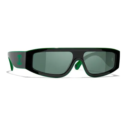 Chanel Woman Sunglass Shield Sunglasses CH6057 - Frame color: Black & Green, Lens color: Dark G