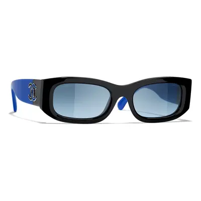 Chanel Woman Sunglass Rectangle Sunglasses CH5525 - Frame color: Black, Lens color: Blue