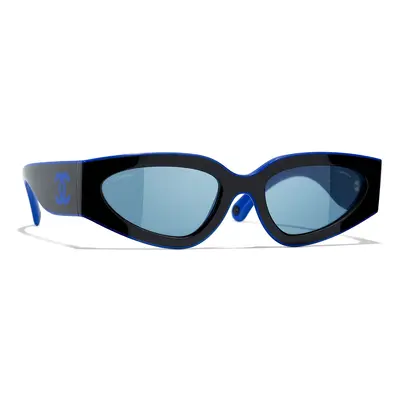 Chanel Woman Sunglass Cat Eye Sunglasses CH6056 - Frame color: Black & Blue, Lens color: Blue