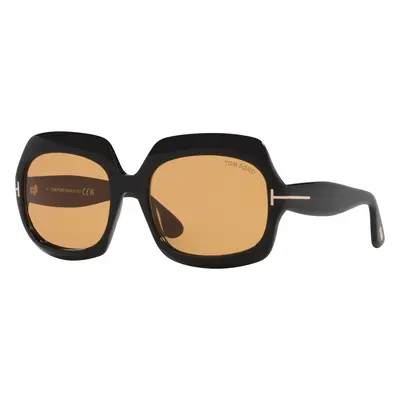 Tom Ford Woman Sunglass Ren - Frame color: Black Shiny, Lens color: Brown