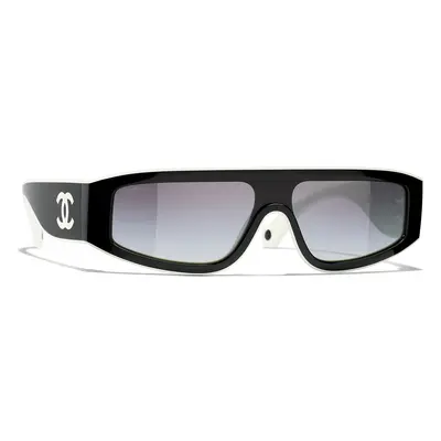 Chanel Woman Sunglass Shield Sunglasses CH6057 - Frame color: Black & White, Lens color: Grey