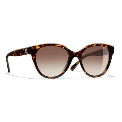 Chanel Woman Sunglass Butterfly Sunglasses CH5414 - Frame color: Dark Tortoise & Beige, Lens co