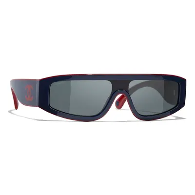 Chanel Woman Sunglass Shield Sunglasses CH6057 - Frame color: Blue & Burgundy, Lens color: Dark