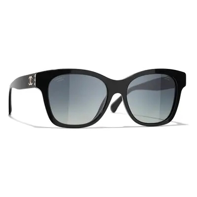 Chanel Woman Sunglass Square Sunglasses CH5482H - Frame color: Black & Gold, Lens color: Grey