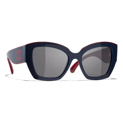 Chanel Woman Sunglass Butterfly Sunglasses CH6058 - Frame color: Blue & Burgundy, Lens color: G