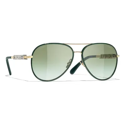 Chanel Woman Sunglass Pilot Sunglasses CH4284B - Frame color: Gold, Lens color: Green