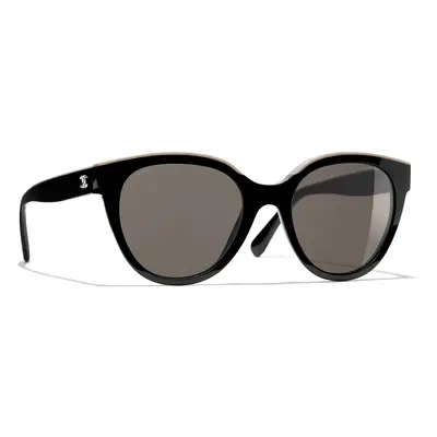 Chanel Woman Sunglass Butterfly Sunglasses CH5414 - Frame color: Black & Beige, Lens color: Bro