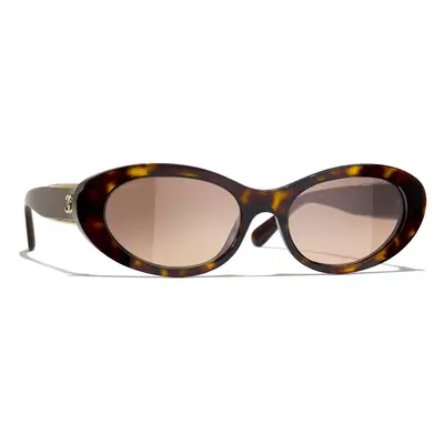 Chanel Woman Sunglass Oval Sunglasses CH5515 - Frame color: Dark Havana, Lens color: Brown