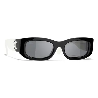 Chanel Woman Sunglass Rectangle Sunglasses CH5525 - Frame color: Black, Lens color: Dark Grey