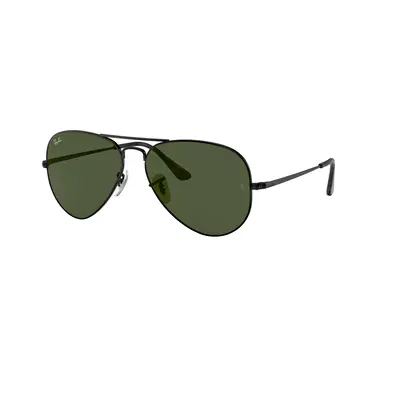 Ray-Ban Unisex Sunglass RB3689 Aviator Metal II - Frame color: Black, Lens color: G-15 Green