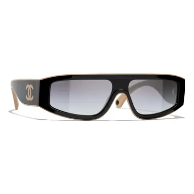 Chanel Woman Sunglass Shield Sunglasses CH6057 - Frame color: Black & Beige, Lens color: Grey