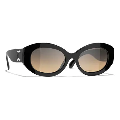 Chanel Woman Sunglass Oval Sunglasses CH5528 - Frame color: Black, Lens color: Grey & Brown