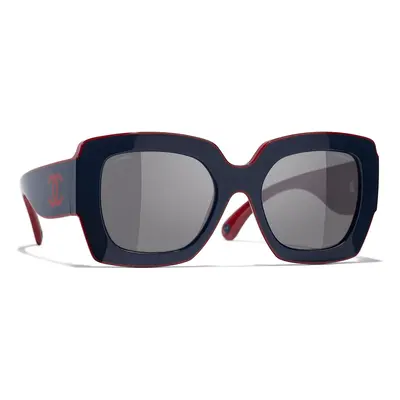 Chanel Woman Sunglass Square Sunglasses CH6059 - Frame color: Blue & Burgundy, Lens color: Grey