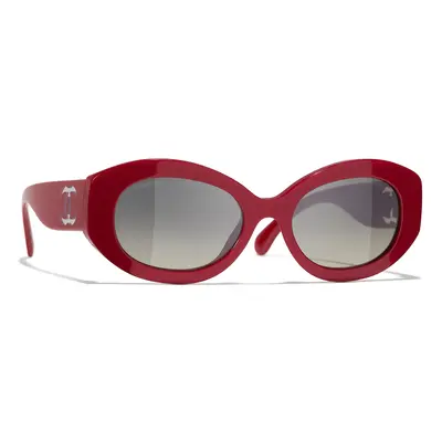 Chanel Woman Sunglass Oval Sunglasses CH5528 - Frame color: Red, Lens color: Grey