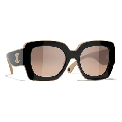 Chanel Woman Sunglass Square Sunglasses CH6059 - Frame color: Black & Beige, Lens color: Brown