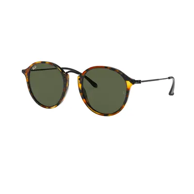 Ray-Ban Unisex Sunglass RB2447 Round Fleck - Frame color: Black Havana, Lens color: G-15 Green