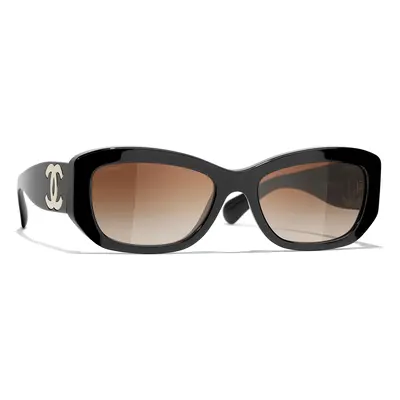 Chanel Woman Sunglass Rectangle Sunglasses CH5493 - Frame color: Black, Lens color: Brown