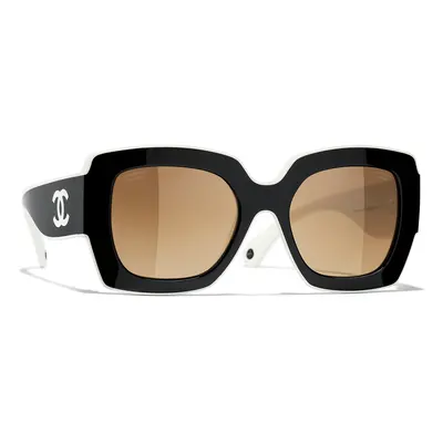 Chanel Woman Sunglass Square Sunglasses CH6059 - Frame color: Black & White, Lens color: Beige