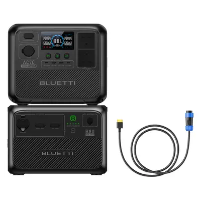 BLUETTI AC70 Power Station | 768Wh 1,000W - BLUETTI UK, AC70+B80+P120D-XT60 | 1000W 1574Wh Power