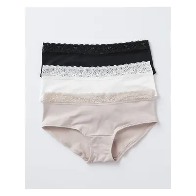 3-Pack Lace Trim Hipster Knickers in Stretch Cotton