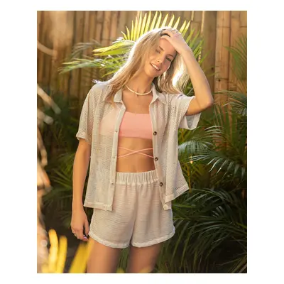 Mesh Beach Cover-Up Button Down Shirt