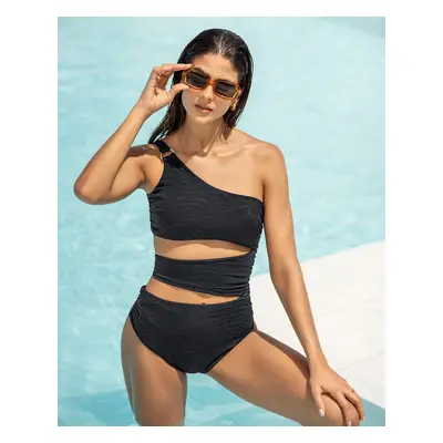 Textured asymmetrical one-piece swimsuit