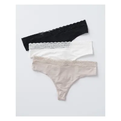 3-Pack Thong Knickers with Lace Detail