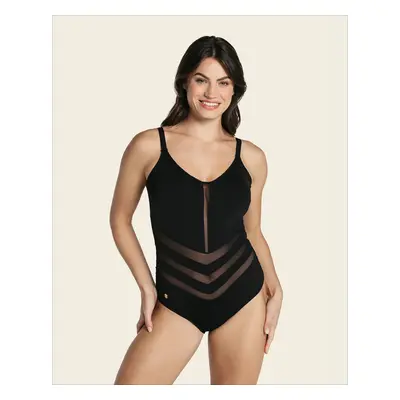 Geometric Tulle One-Piece Slimming Swimsuit