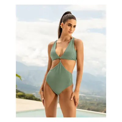 Shiny tie-back plunge monokini