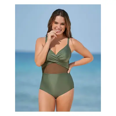 One-Piece Swimsuit with Slimming Compression and Tulle Cutouts