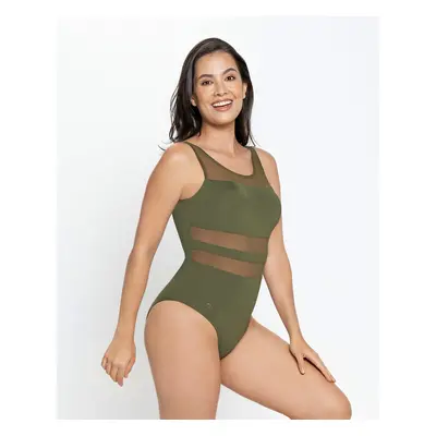 Scoop Back Sheer Stripe Slimming One-Piece Swimsuit