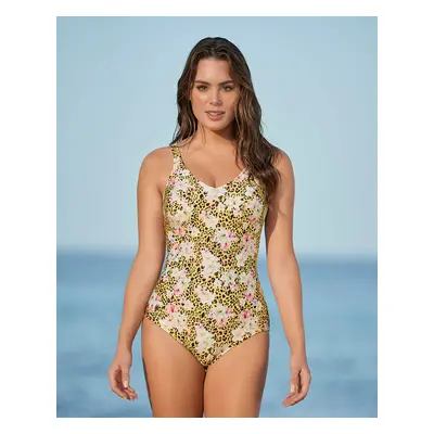 Printed One-Piece Swimsuit with Slimming Compression